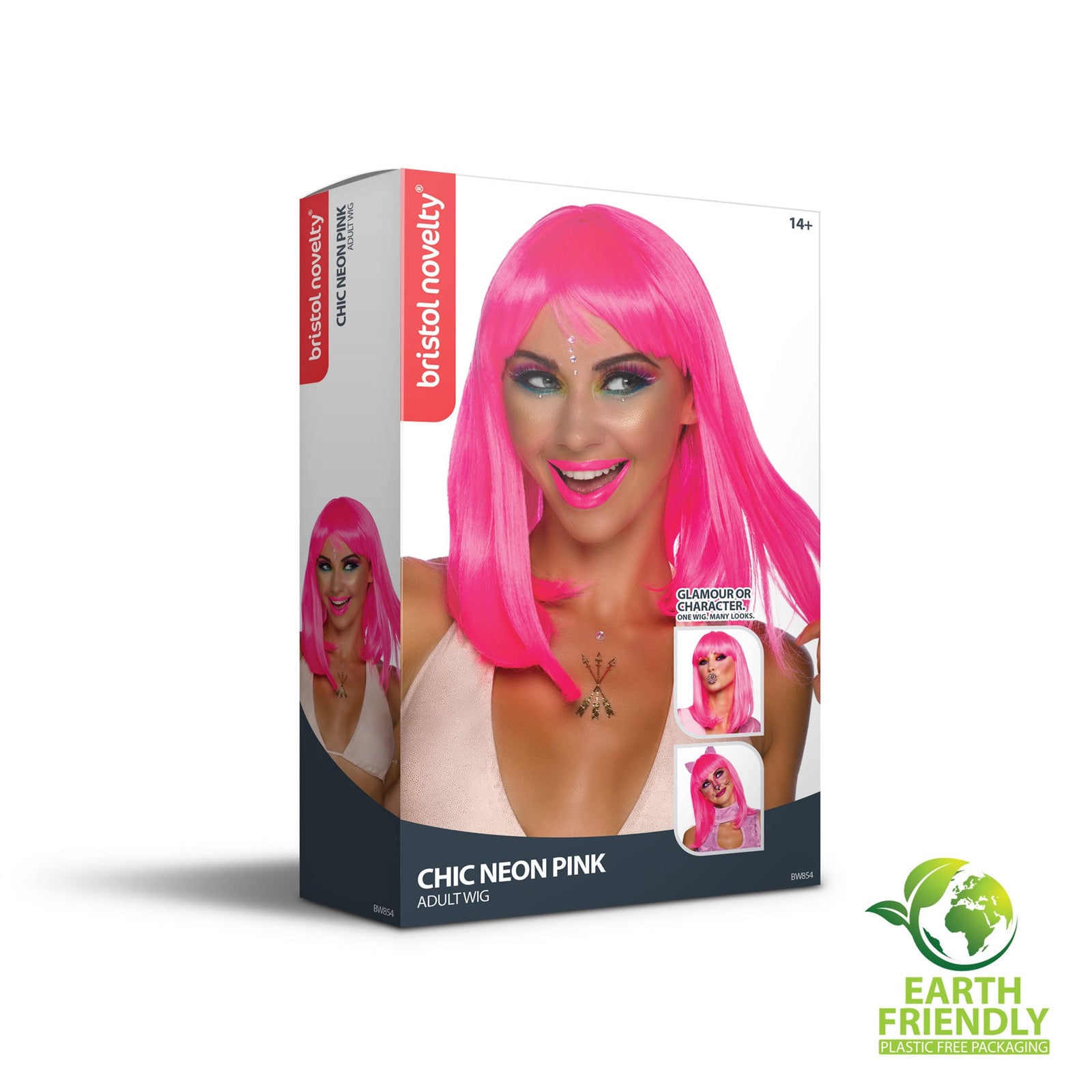 Womens Chic Doll Neon Pink Wigs Female Halloween Costume 1