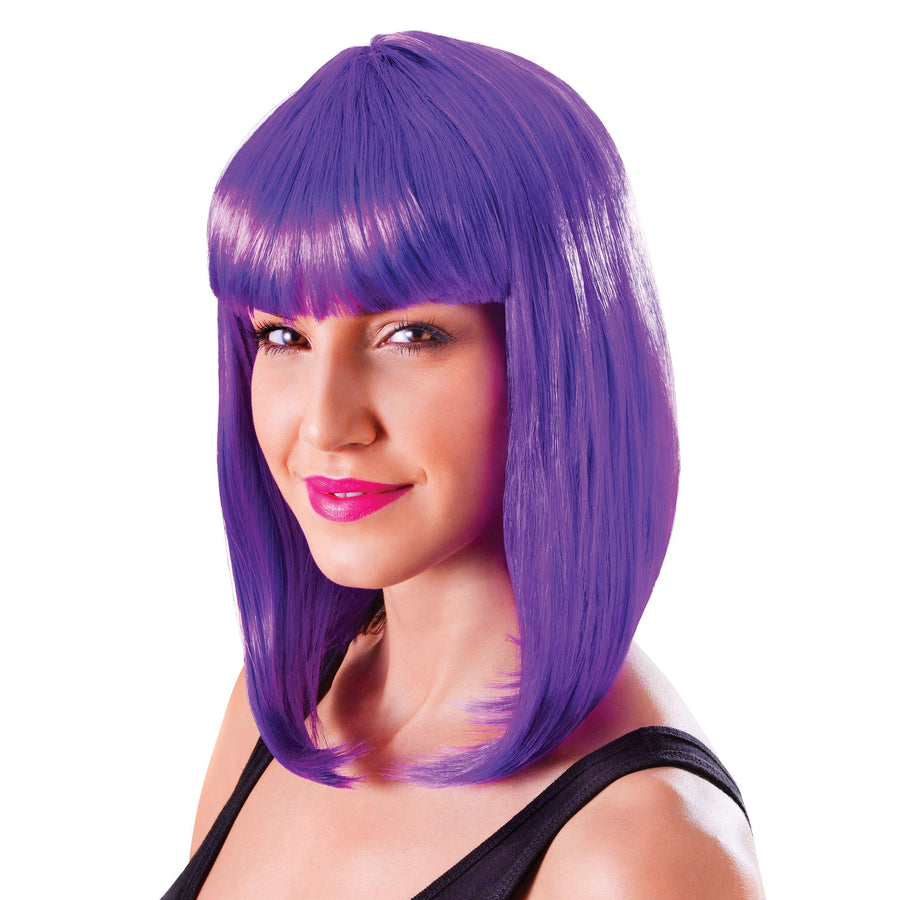 Womens Chic Doll Neon Purple Wigs Female Halloween Costume_1