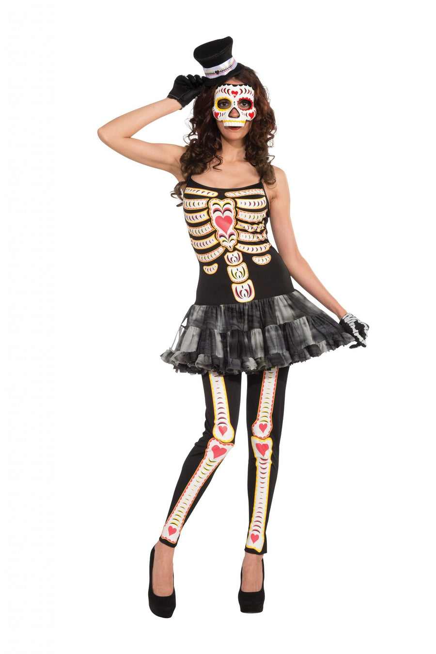 Womens Day Of The Dead Tutu Dress Adult Costume Female Halloween_1
