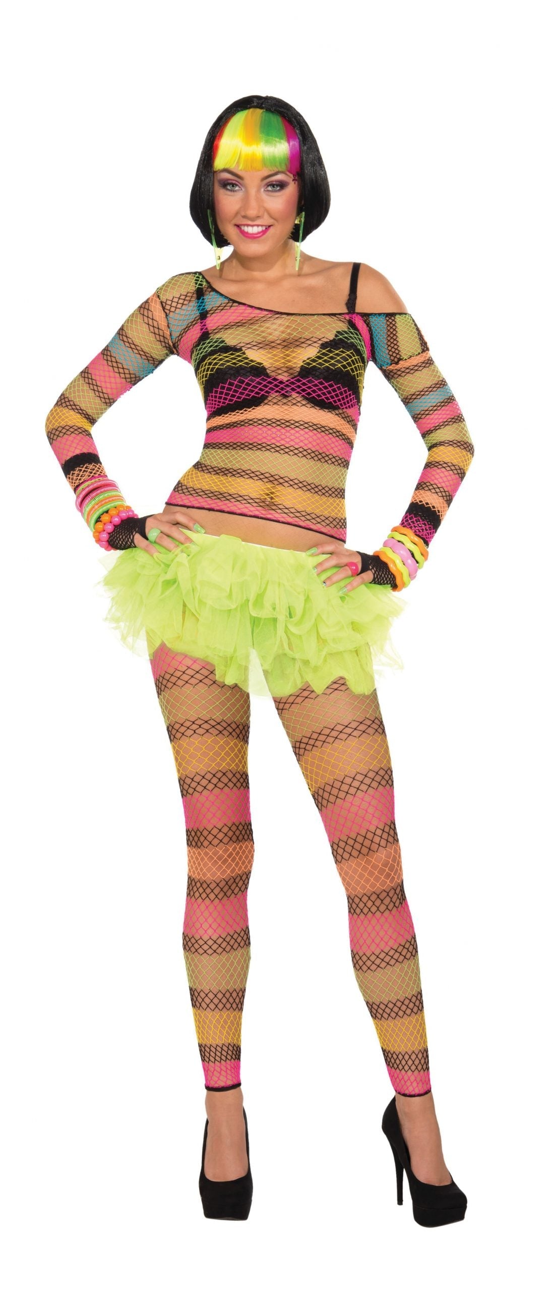 Womens Fishnet Top Rainbow Adult Costume Female Halloween 1