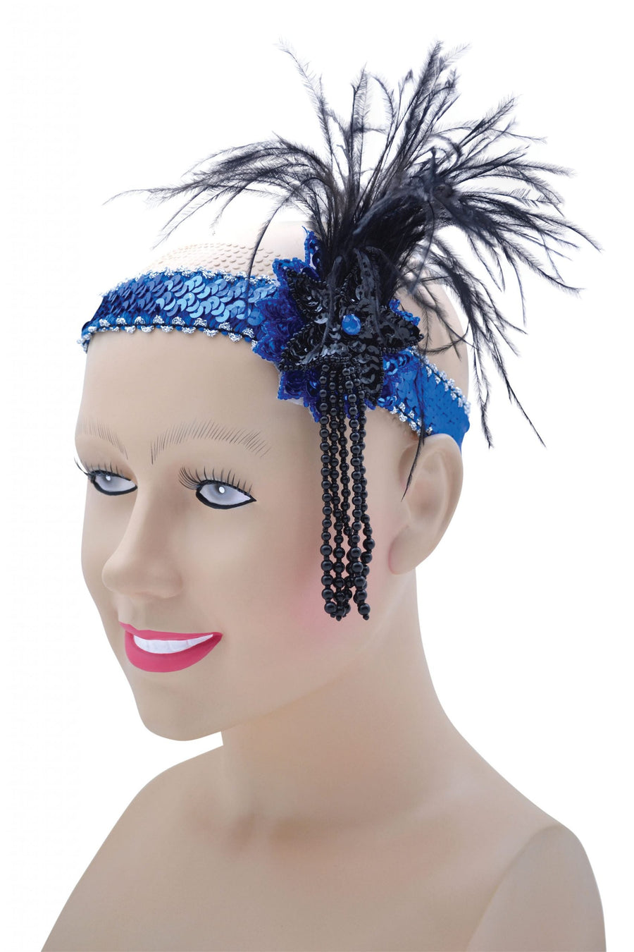 Womens Flapper Hband Blue Sequin Band Deluxe Costume Accessories Female Halloween_1