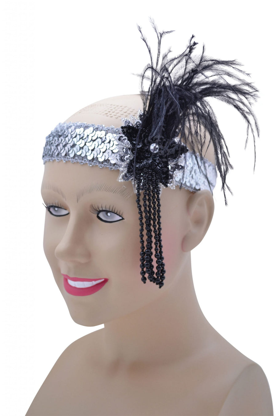 Womens Flapper Hband Silver Sequin Band Deluxe Costume Accessories Female Halloween_1