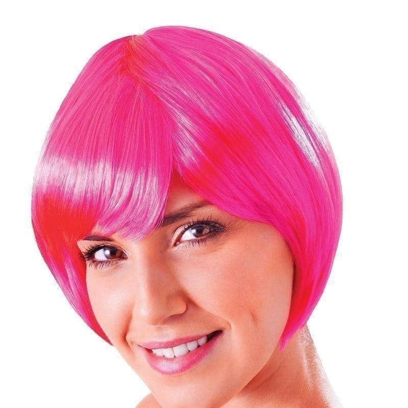 Womens Flirty Flick Neon Pink Wigs Female Halloween Costume_1 BW862