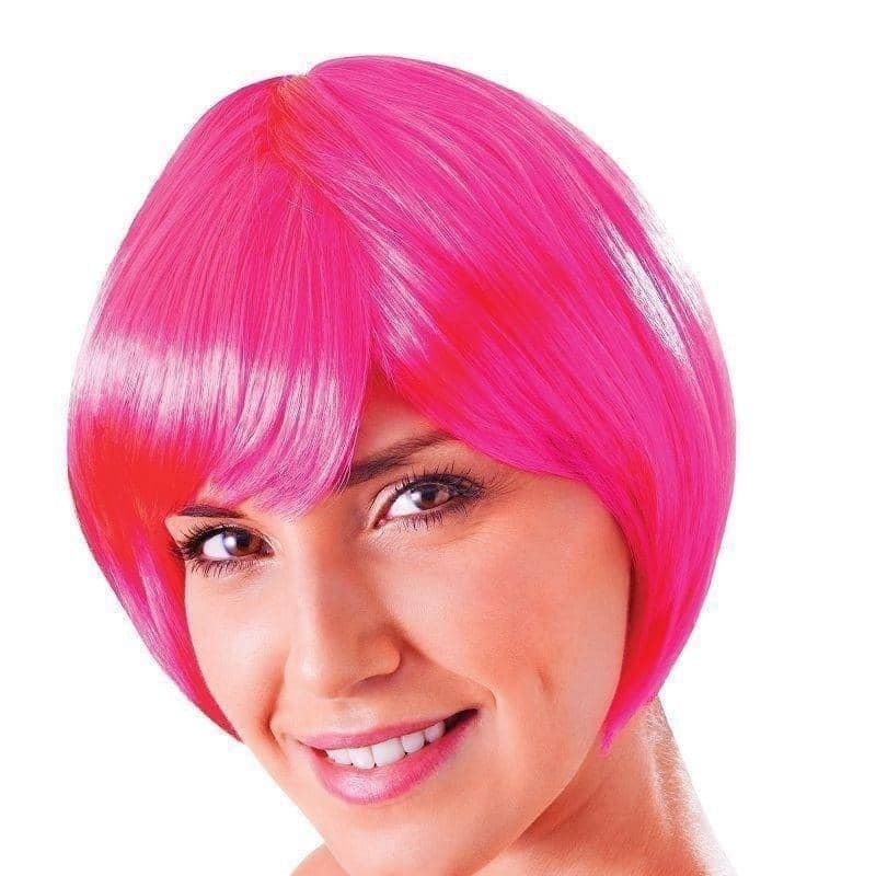 Womens Flirty Flick Neon Pink Wigs Female Halloween Costume 1