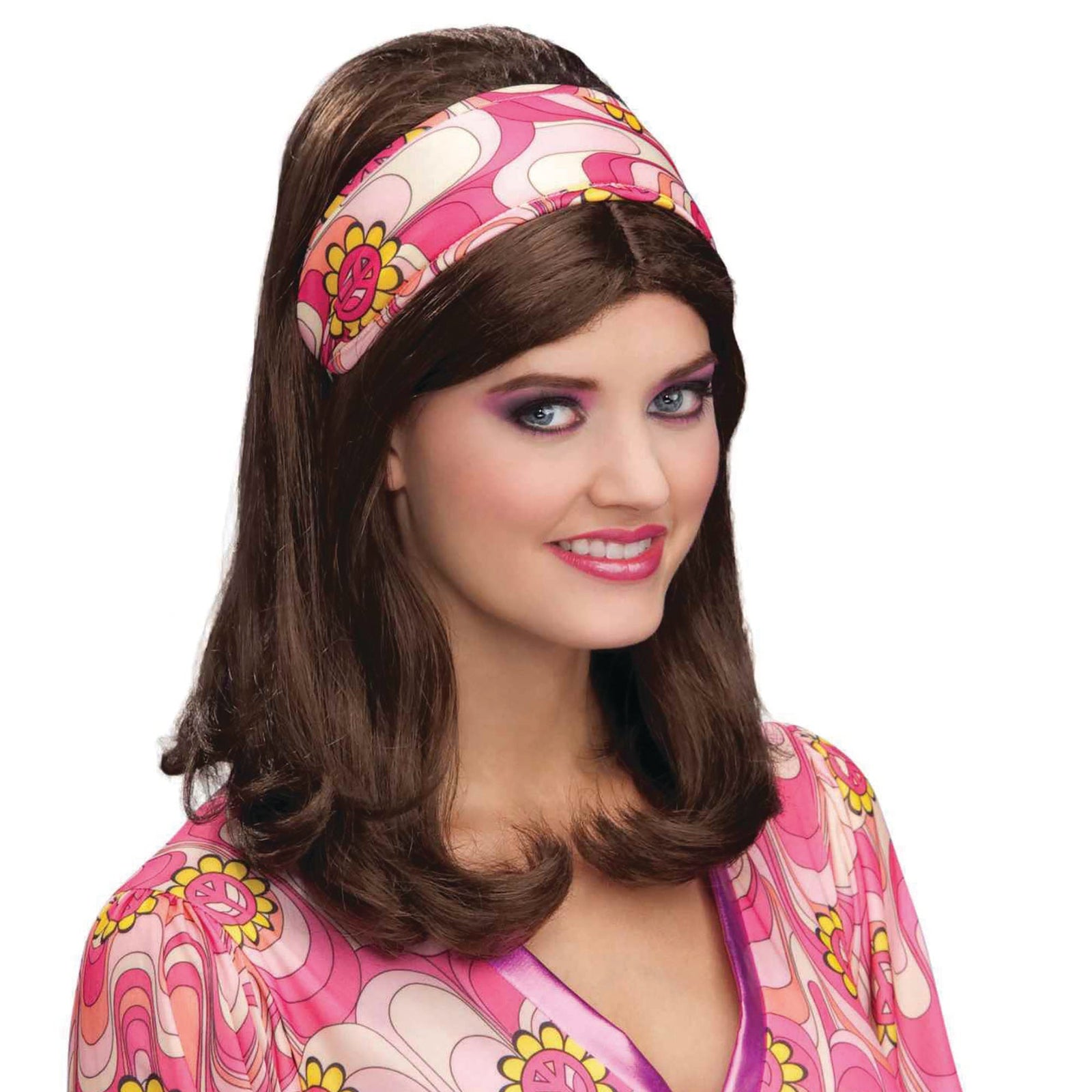 Womens Flower Power Headband Pink Costume Accessories Female Halloween 1