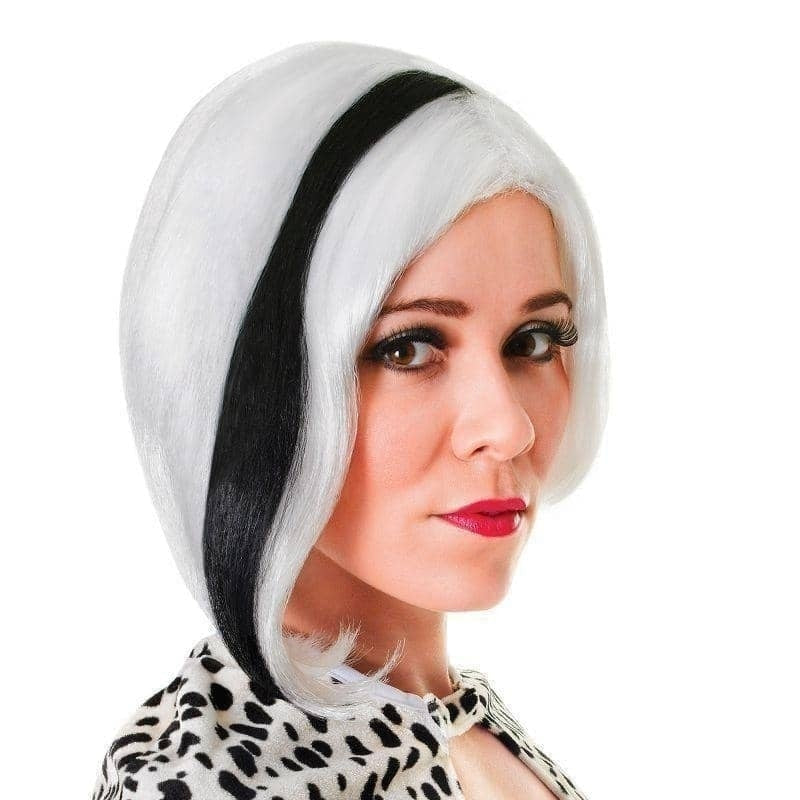 Womens Glamour Diva White With Black Streak Wigs Female Halloween Costume 1