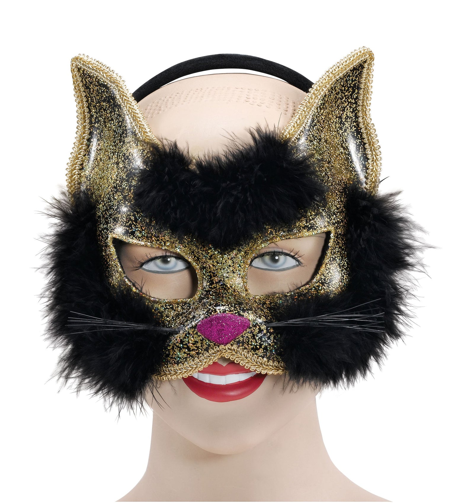 Womens Glitter Cat Mask Black On Hband Eye Masks Female Halloween Costume 1