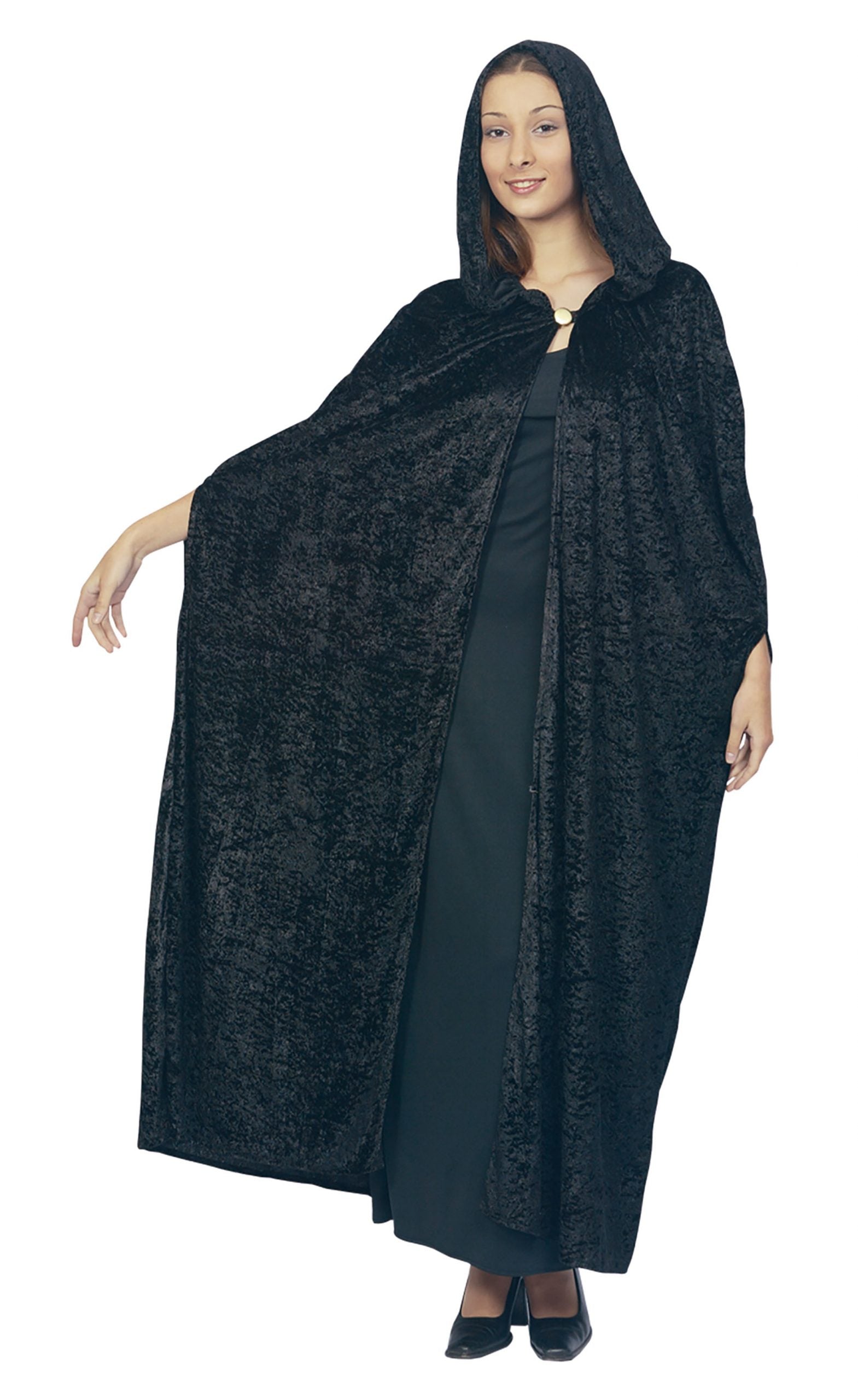 Womens Gothic Hooded Velvet Cloak Black Adult Costume Female Halloween 1