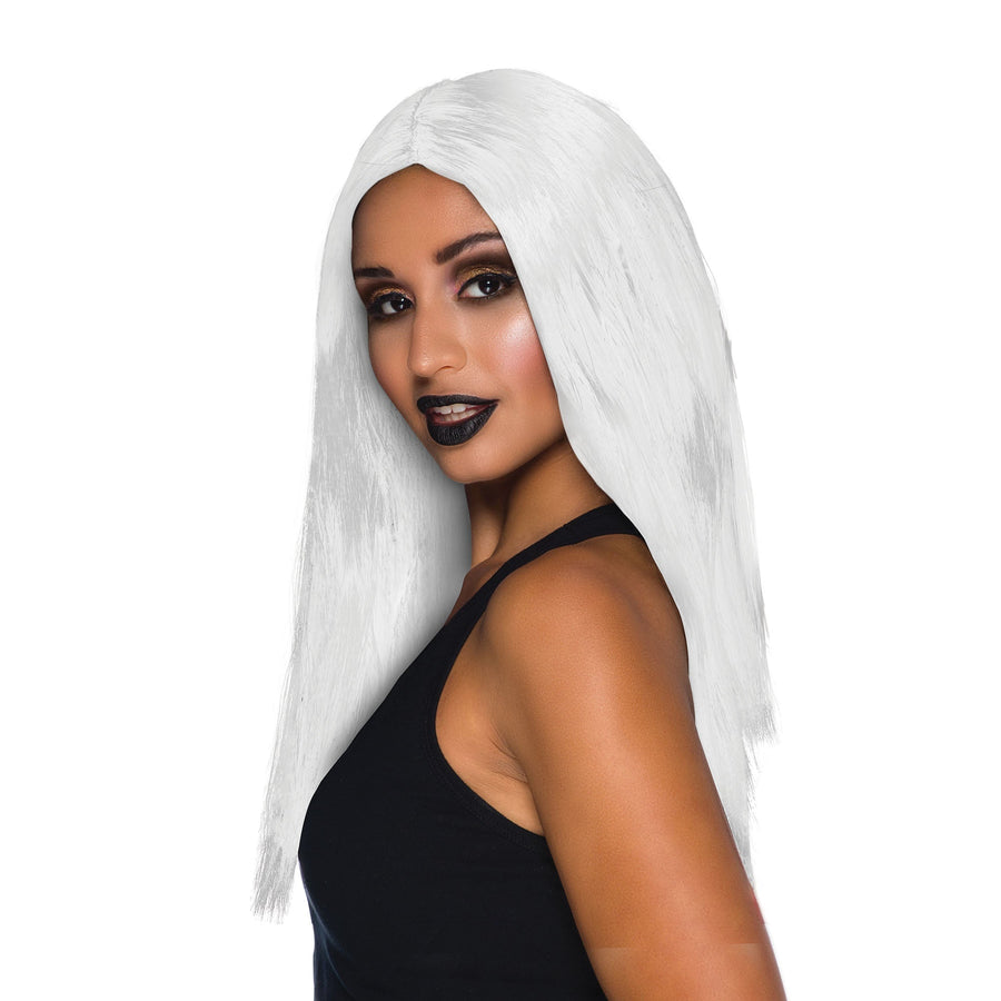 Womens Long 18" Wig White Wigs Female Halloween Costume_1