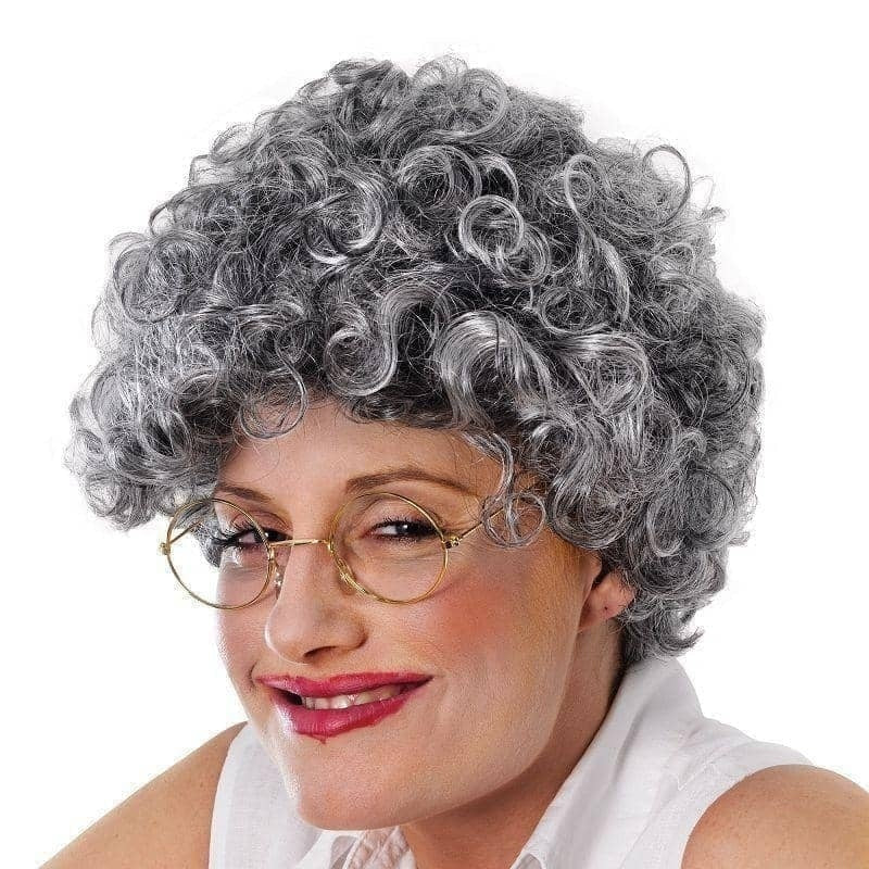 Womens Old Lady Curly Wigs Female Halloween Costume_1