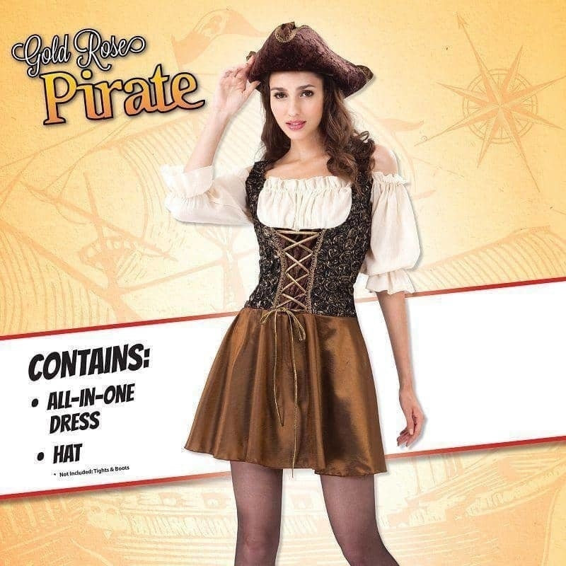 Size Chart Womens Pirate Gold Rose Adult Costume Female Uk Size 10 14 Halloween
