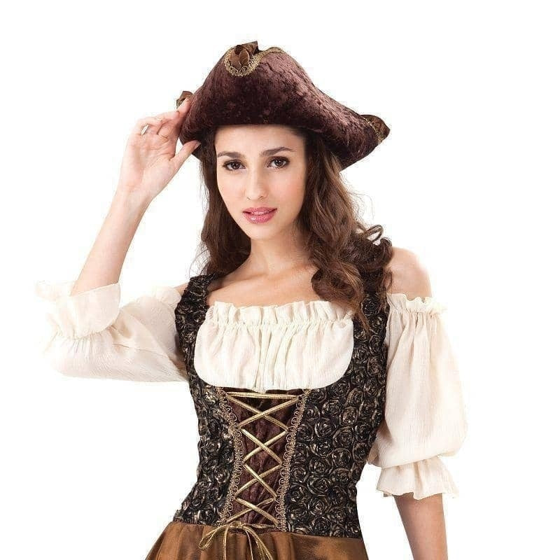 Womens Pirate Gold Rose Adult Costume Female Uk Size 10 14 Halloween_1