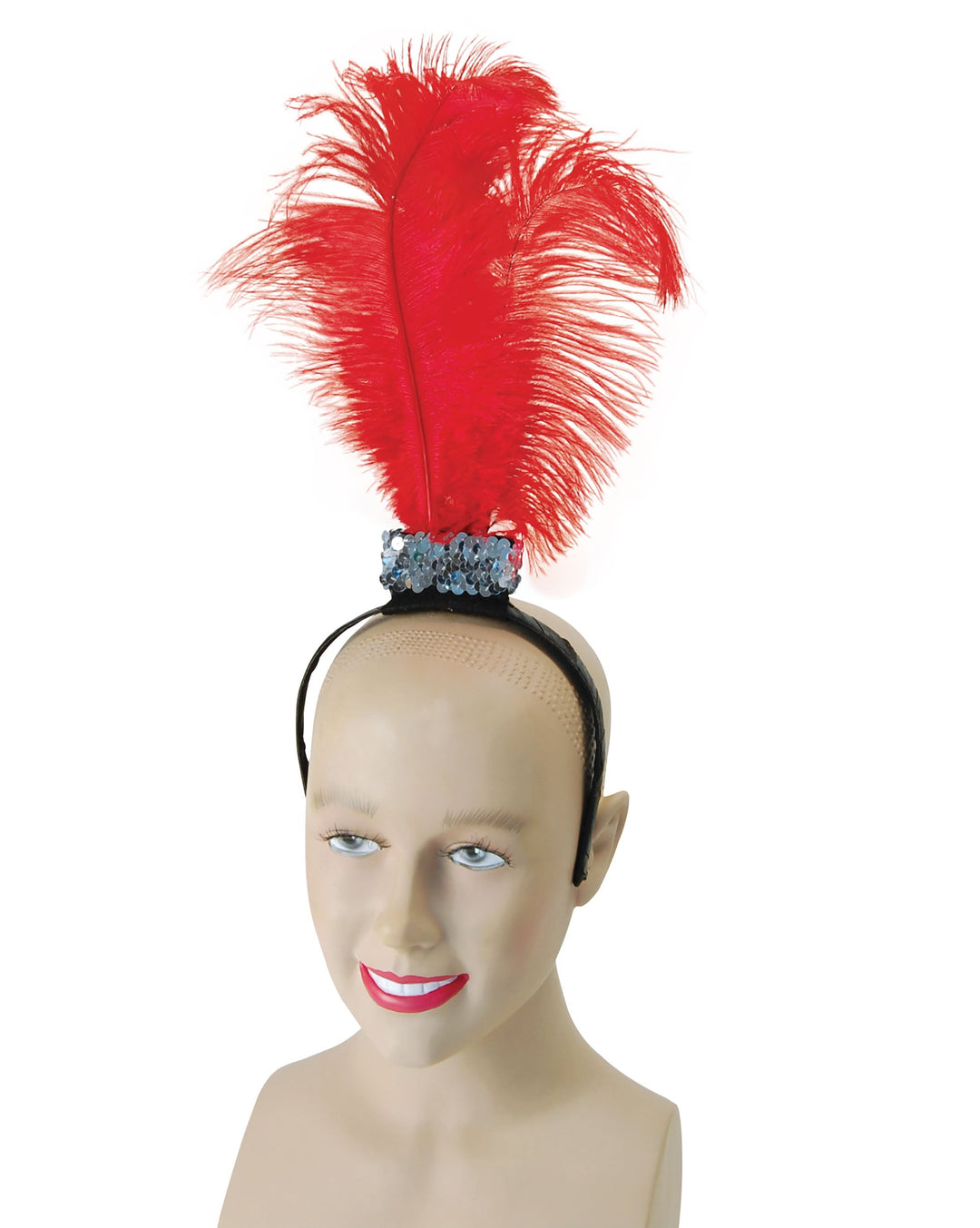 Womens Red Flapper Headband 3 Feathers Costume Accessories Female Halloween_1