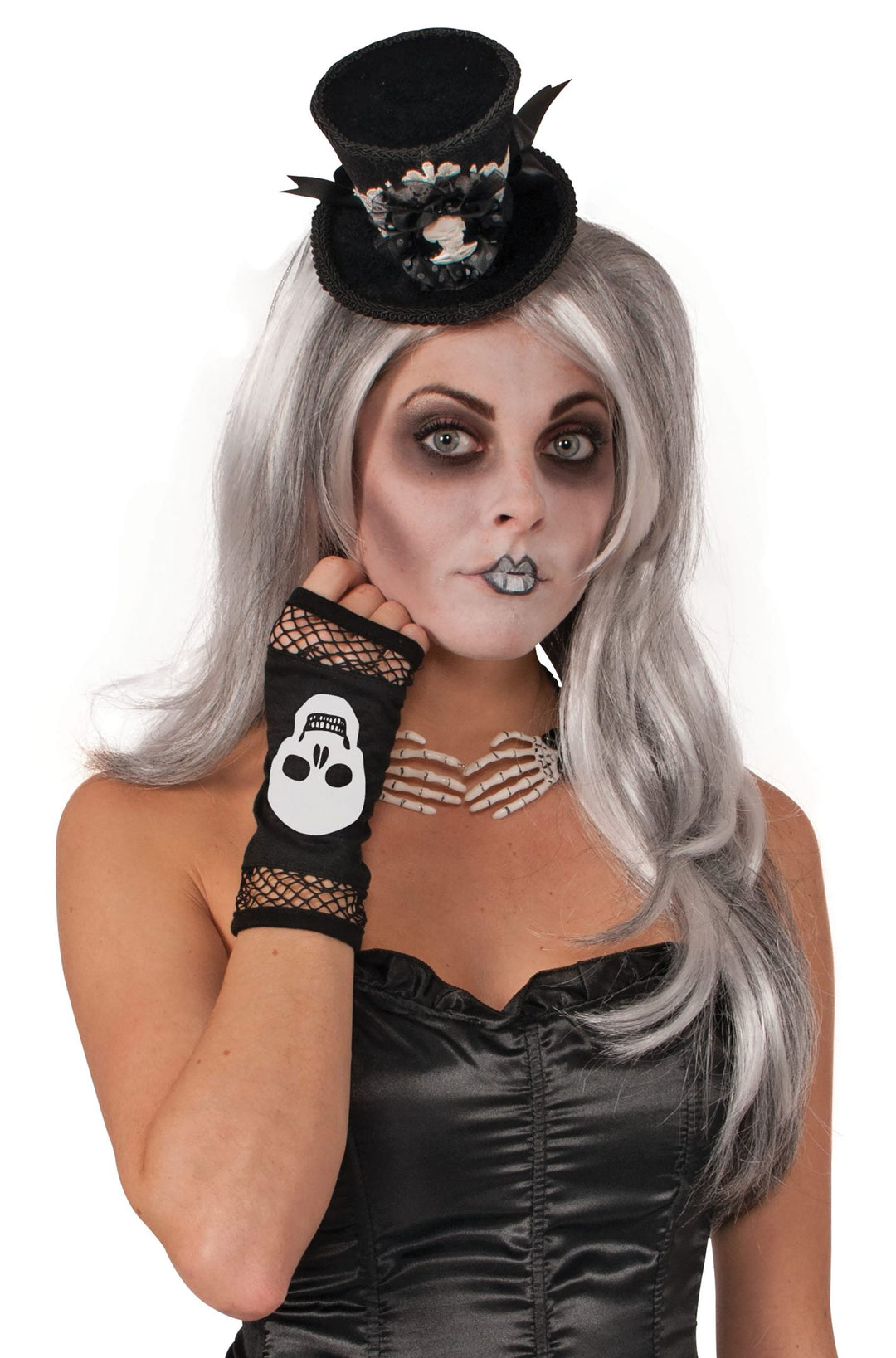 Womens Skeleton Fingerless Fishnet Gloves Costume Accesories Female Halloween_1