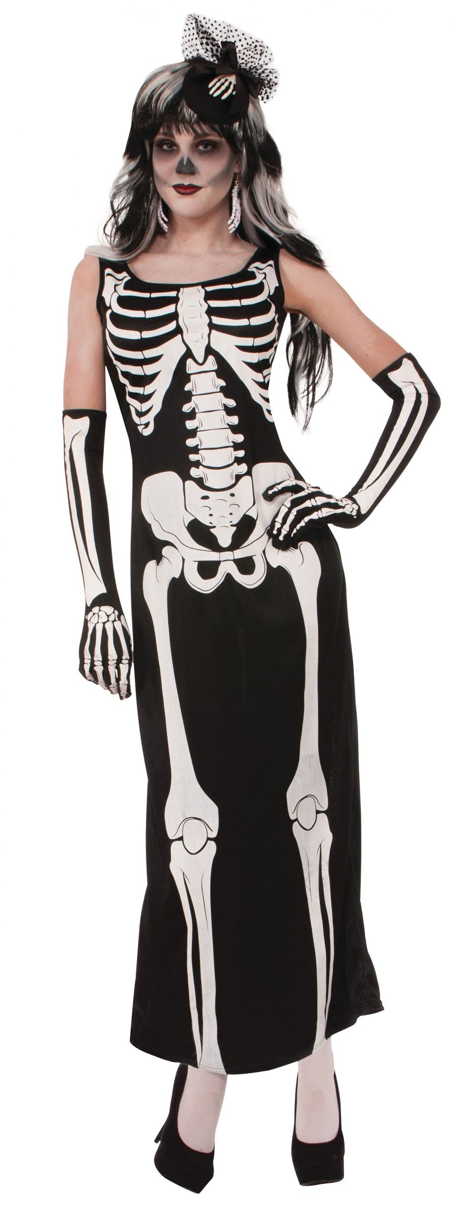 Womens Skeleton Long Dress Robe Adult Costume Female Halloween_1