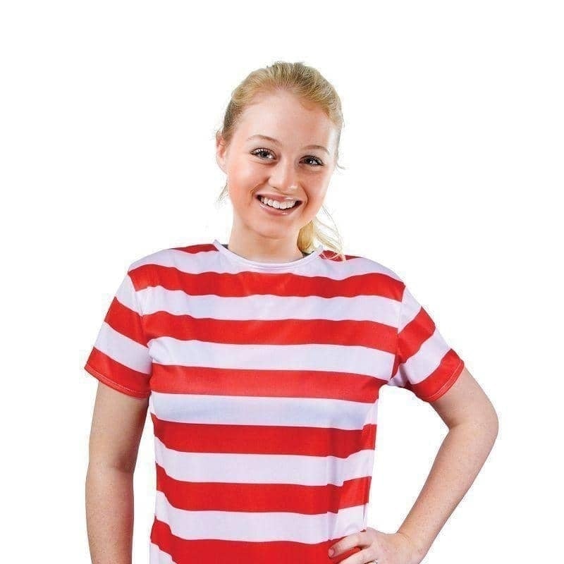 Womens Striped Ladies Shirt Red White Wheres Wally Costume 2