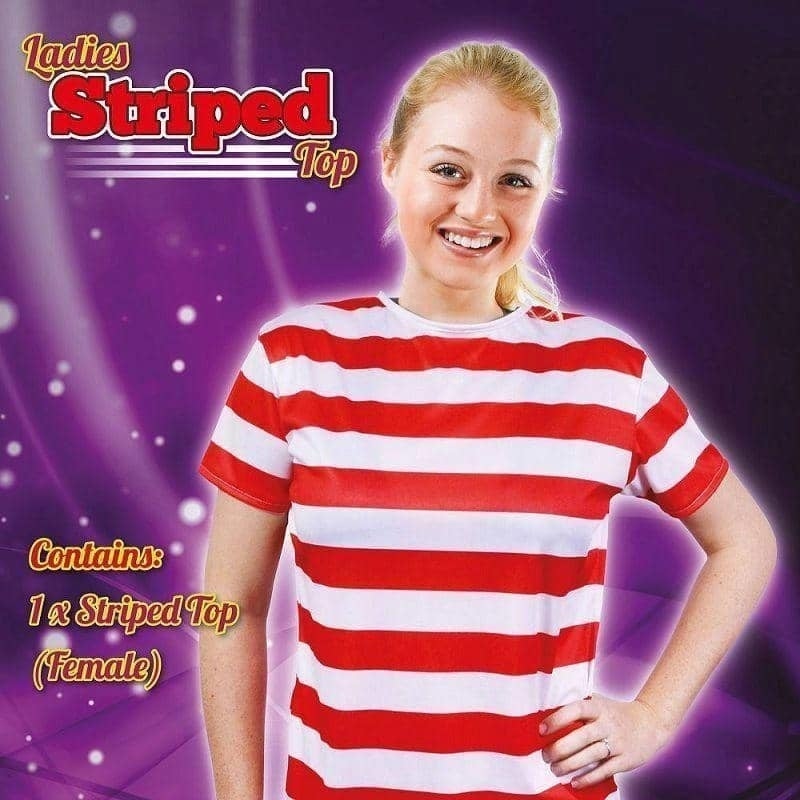 Womens Striped Ladies Shirt Red White Wheres Wally Costume 3