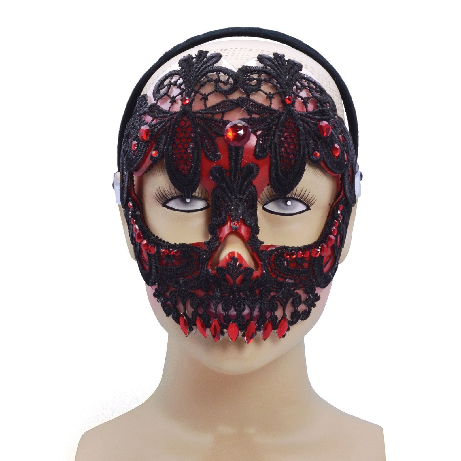 Womens Sugar Skull Red Black Headband Eye Masks Female Halloween Costume 1
