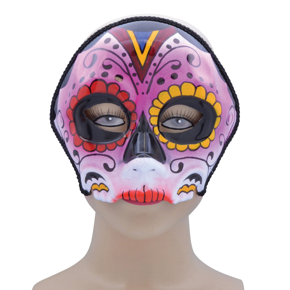 Womens Sugar Skull Style Orange Mix Glasses Frame Eye Masks Female Halloween Costume 1
