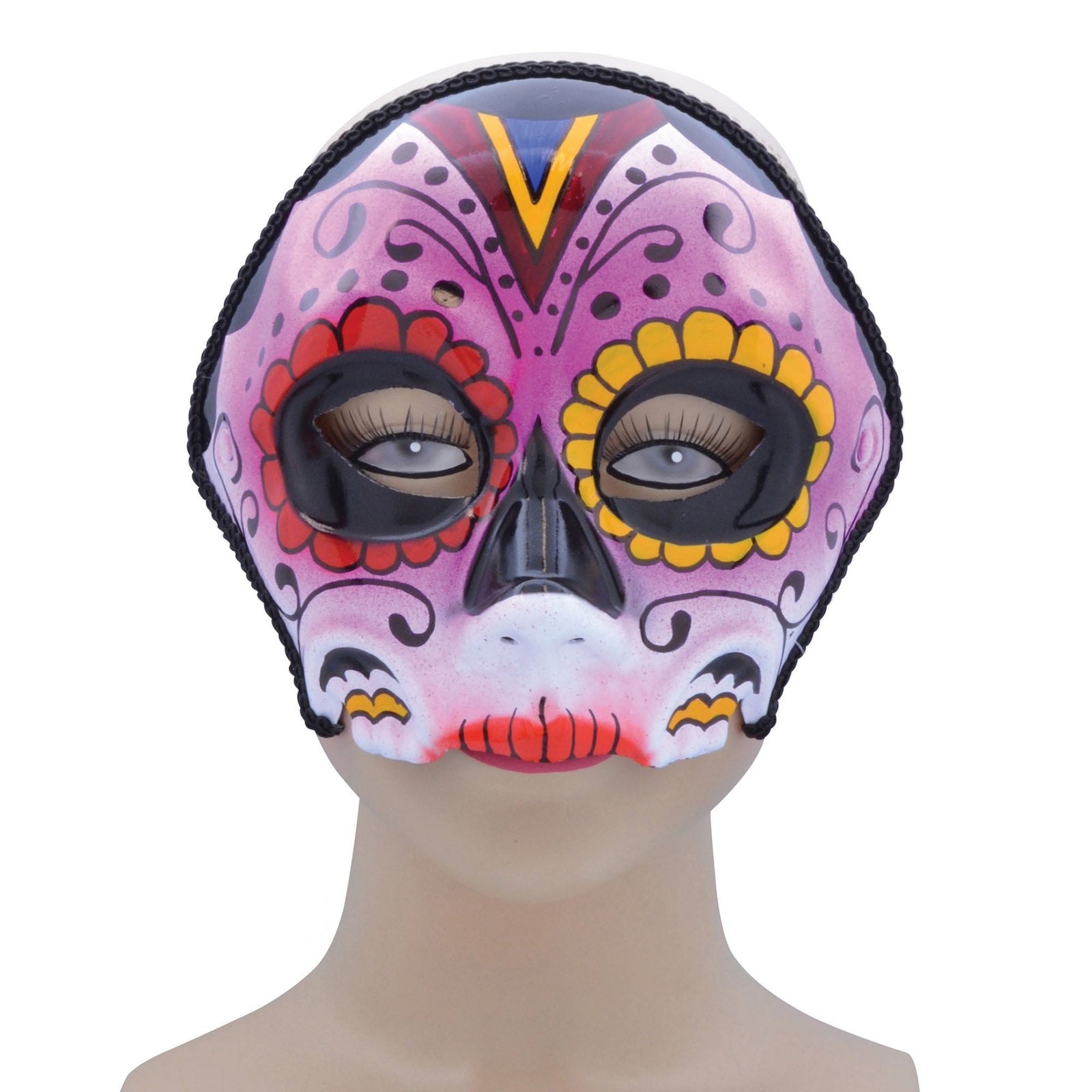 Womens Sugar Skull Style Orange Mix Glasses Frame Eye Masks Female Halloween Costume 1