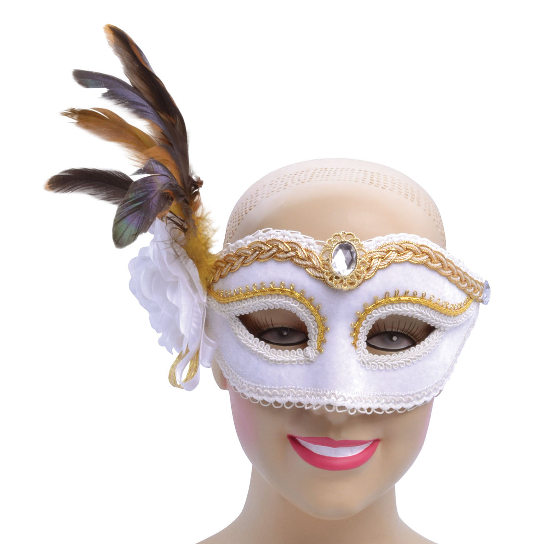 Womens White + Side Feather Flower Gf Eye Masks Female Halloween Costume_1