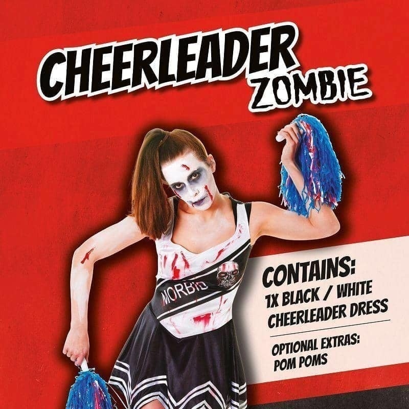 Womens Zombie Cheerleader Black Adult Costume Female Halloween 2