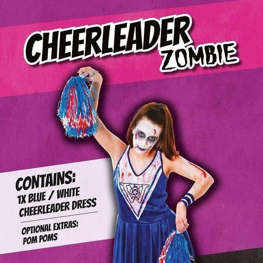 Womens Zombie Cheerleader Blue White Adult Costume Female Halloween 2