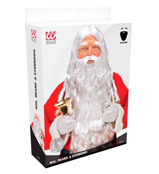 Santa Claus In Box -  Curly Locks Wig, Beard With Moustache & Eyebrows 