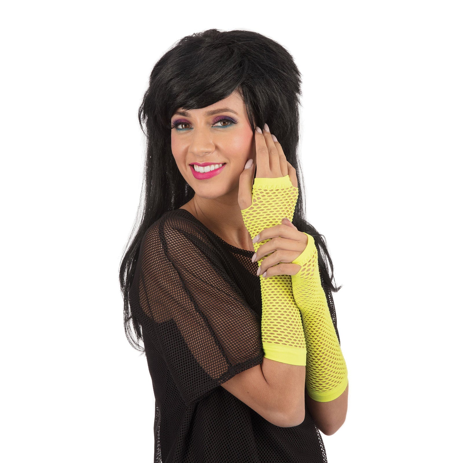 Yellow Fishnet Fingerless Gloves 1980s Costume Accessory 1