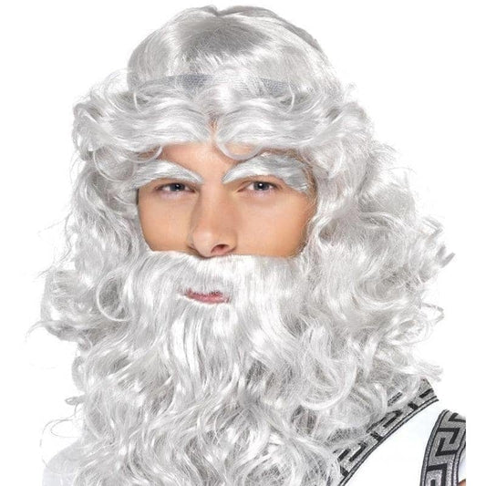 Zeus Wig with Beard Mens Grey 1