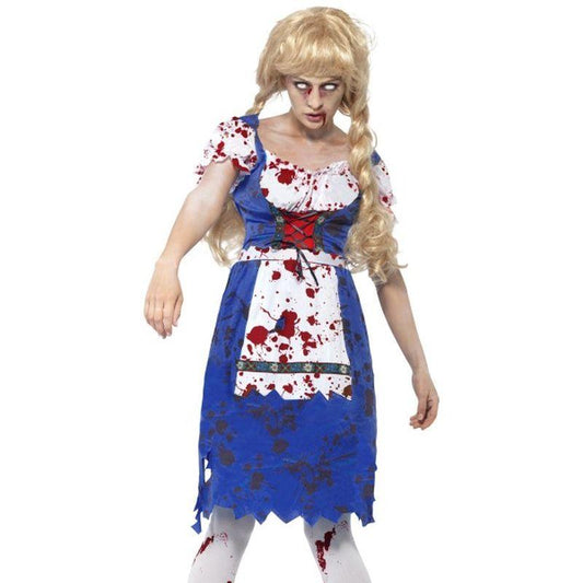 Zombie Bavarian Female Costume Adult Blue White Red 1