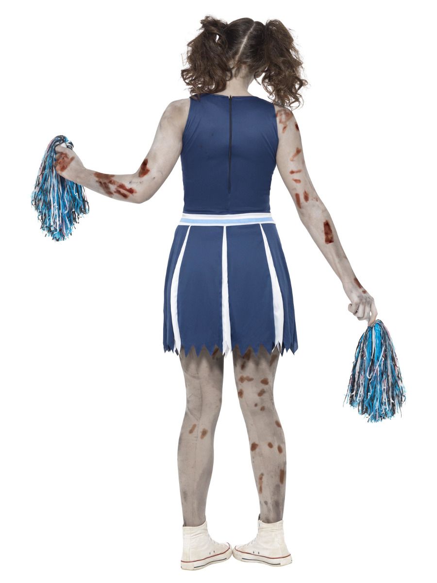 Zombie Cheerleader Costume Teen Blooded Blue Dress and Pom Poms 3