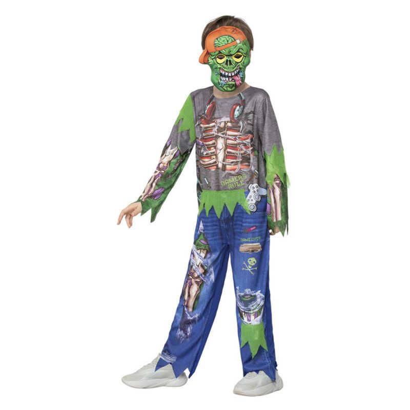 Zombie Gamer Costume Child Multi Coloured All In One and EVA Mask 3