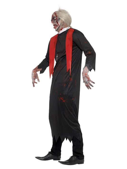 Zombie High Priest Mens Costume Black Blood Stained Tunic and Cross Necklace 2