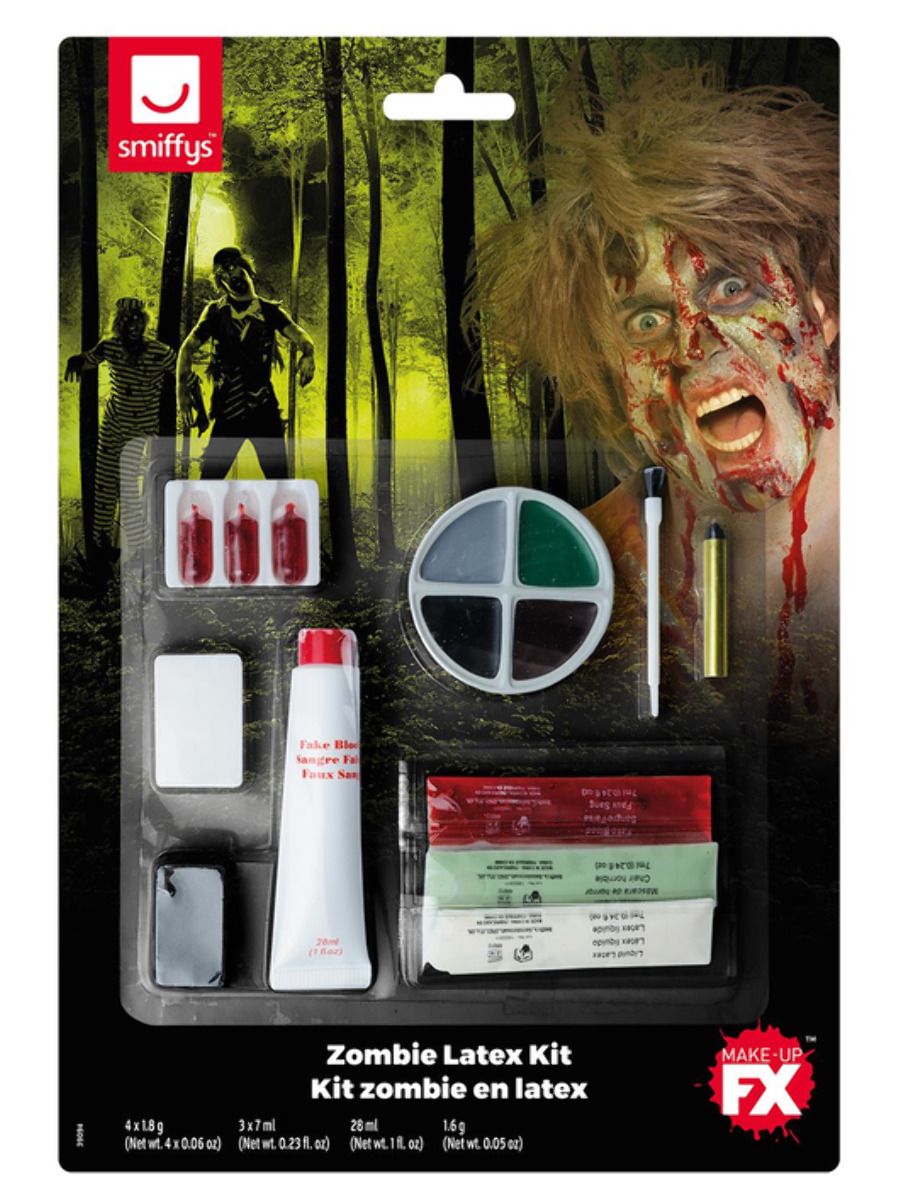 Complete Zombie Kit Facepaint Blood Liquid Latex Horror Flesh Crayon and Sponge 1