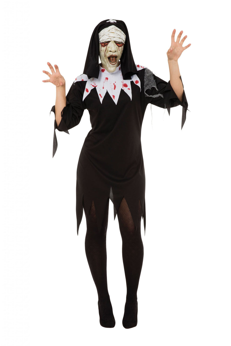 Zombie Nun Habit + Mask Adult Costume Female Uk Size 10 14_1