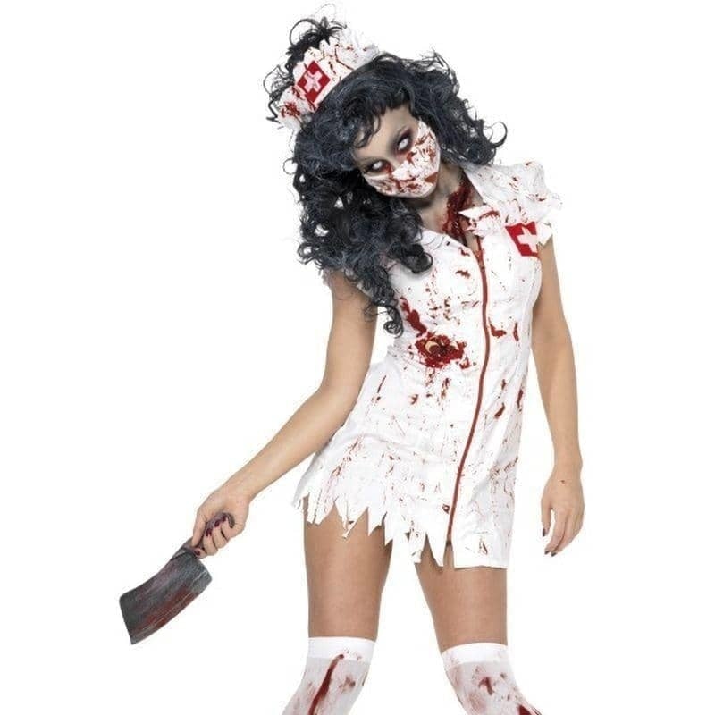 Zombie Nurse Costume Adult White Red_1