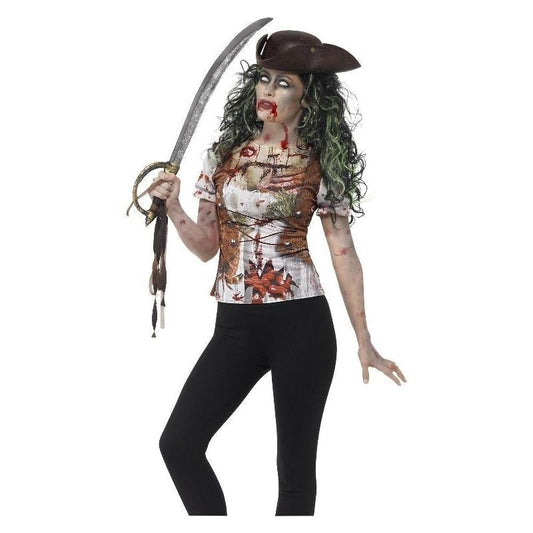 Zombie Pirate Wench T- Shirt Adult Green Costume 2