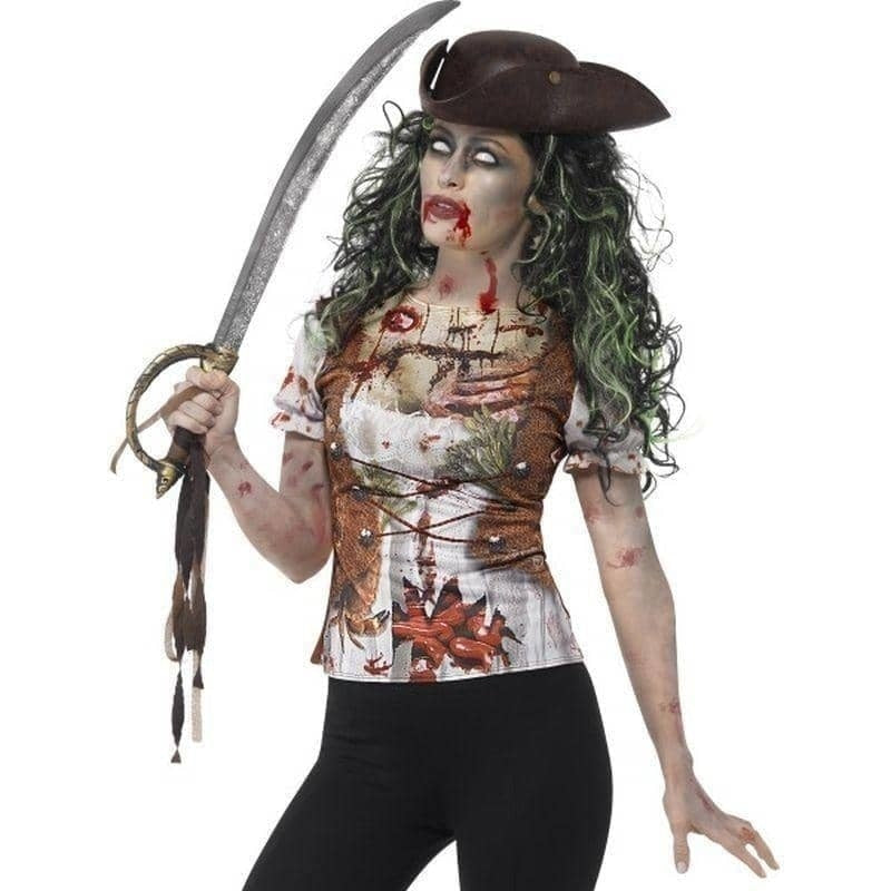 Zombie Pirate Wench T- Shirt Adult Green Costume 1