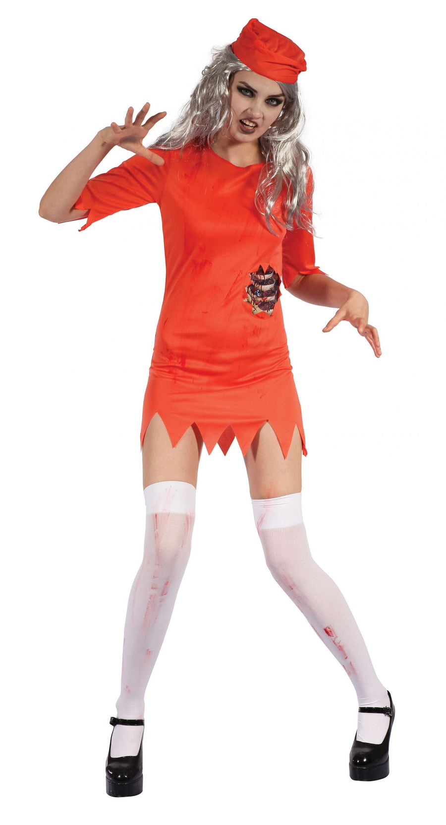 Zombie Prisoner Lady Orange Boiler Suit Adult Costume Uk Size 10 14_1