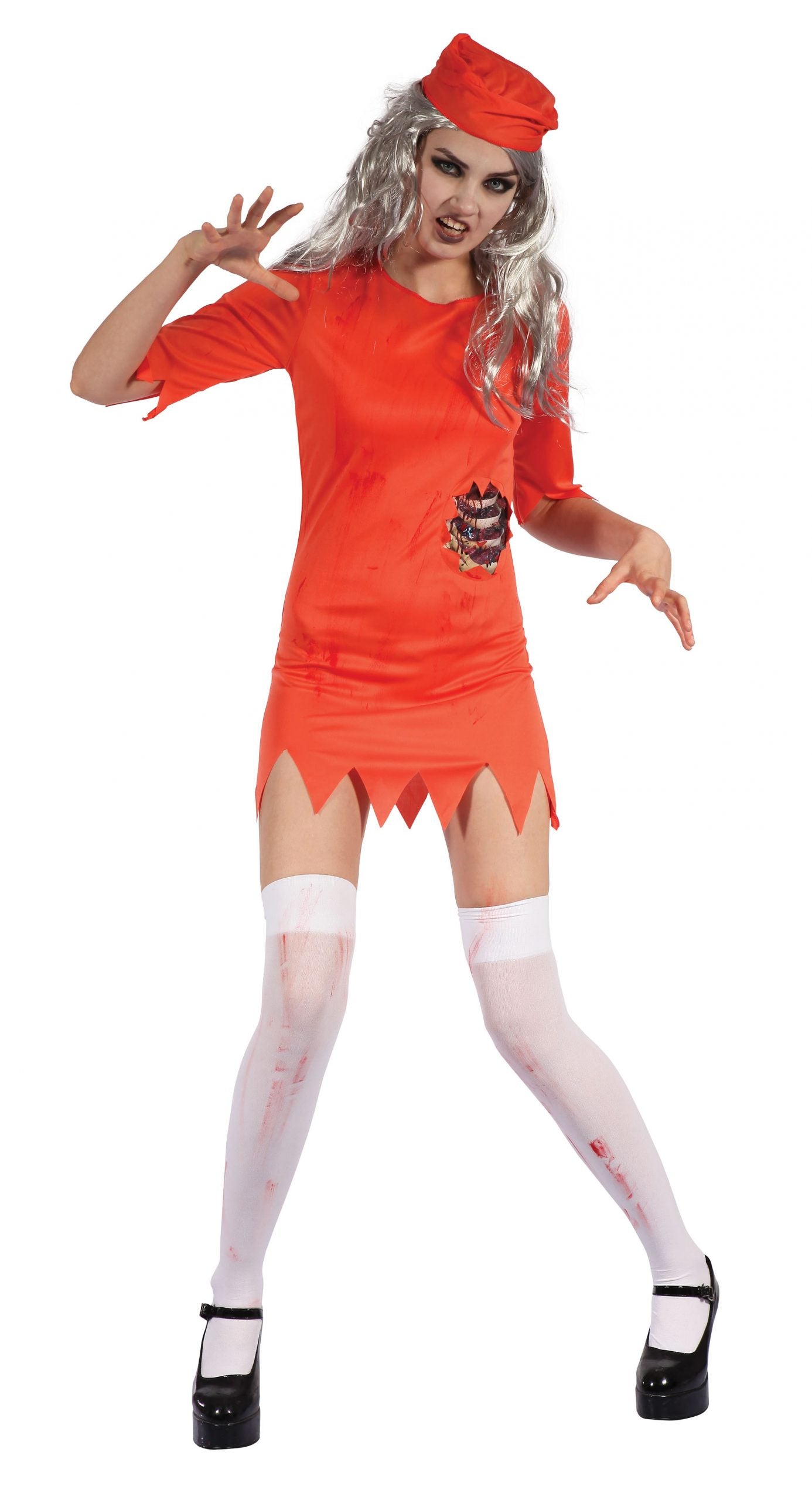 Zombie Prisoner Lady Orange Boiler Suit Adult Costume Uk Size 10 14 1