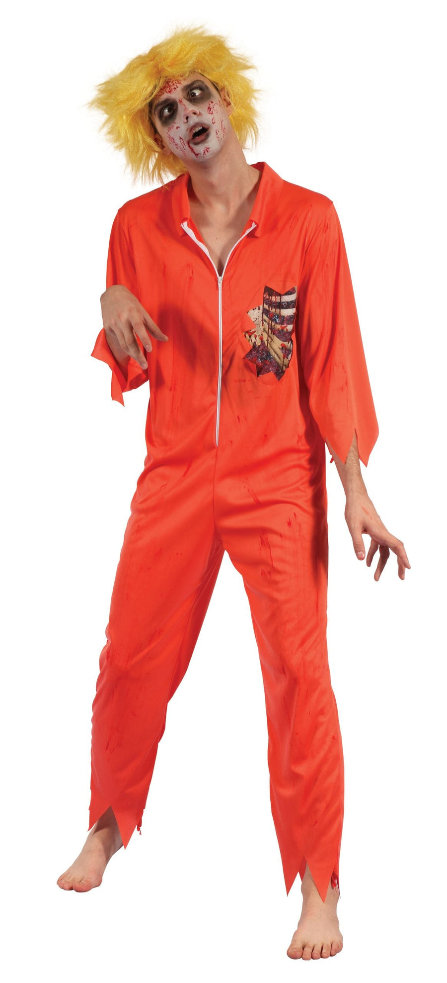 Zombie Prisoner Man Orange Boiler Suit Adult Costume Chest Size 44"_1