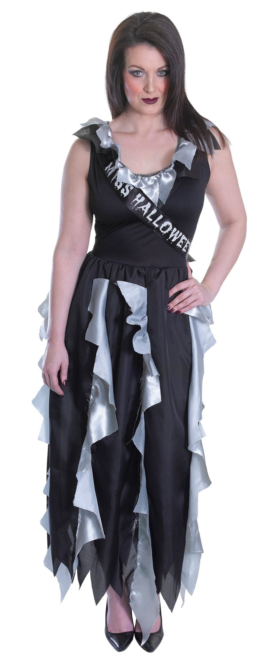 Zombie Prom Queen Costume Adult Black Dress_1