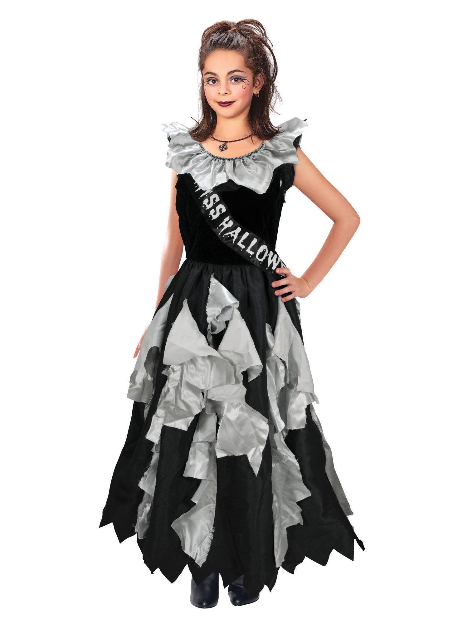 Zombie Prom Queen Girls Costume Dress with Sash 1