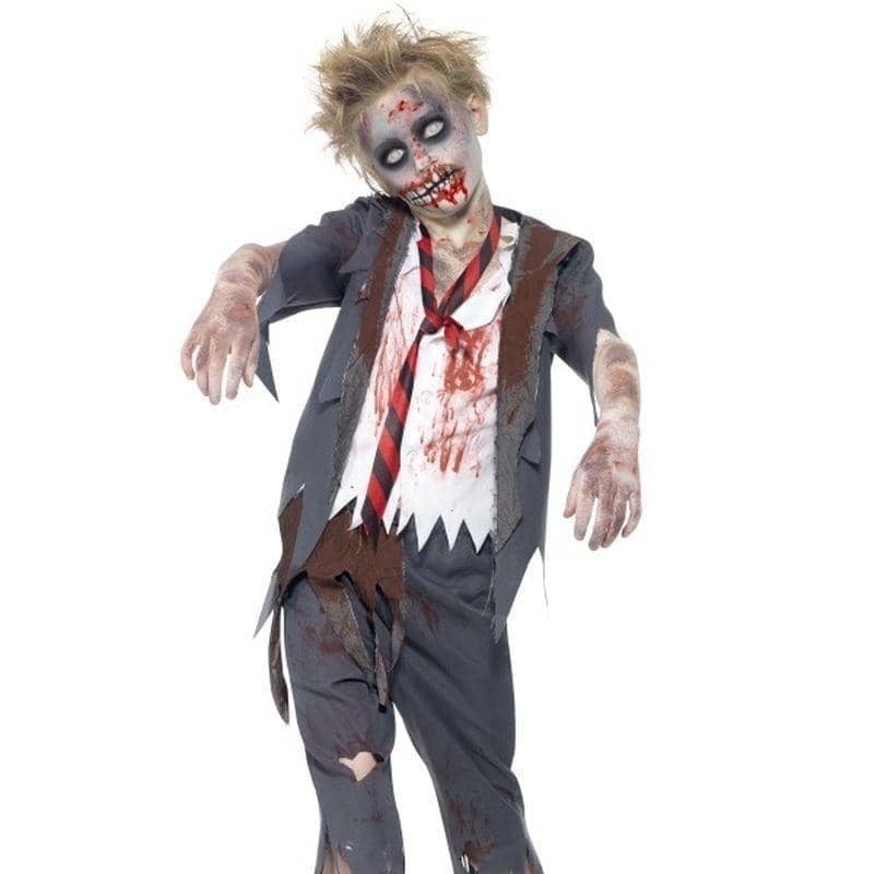 Zombie School Boy Costume Kids Grey White Red 1