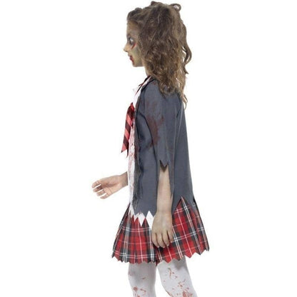 Zombie School Girl Costume Kids Grey Jacket Tartan Skirt Mock Shirt Tie 3