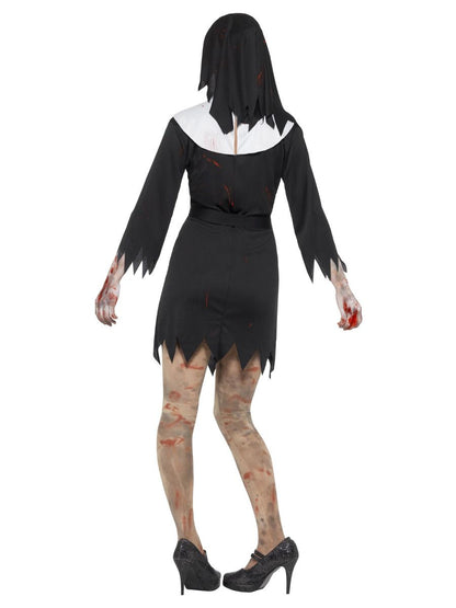 Zombie Sister Costume Womens Black Dress Headpiece Belt and Cross Necklace 3