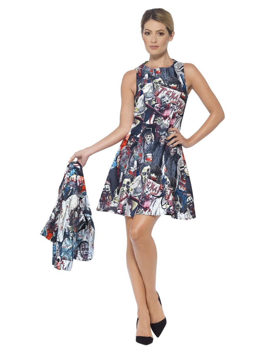 Zombie Patterned Suit Womens Costume Multi Coloured Dress and Bolero Jacket 3