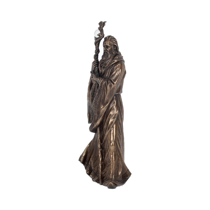 Bronze Wizard Merlin Figurine Arthurian Magic Sorcerer Ornament 28cm