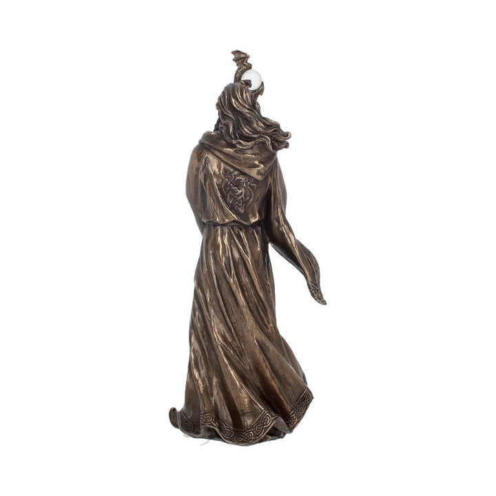 Bronze Wizard Merlin Figurine Arthurian Magic Sorcerer Ornament 28cm